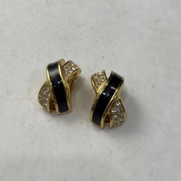 Christian Dior 100% Authentic Vintage Gold Black & Rhinestone Clip On Earrings - Picture 5 of 5